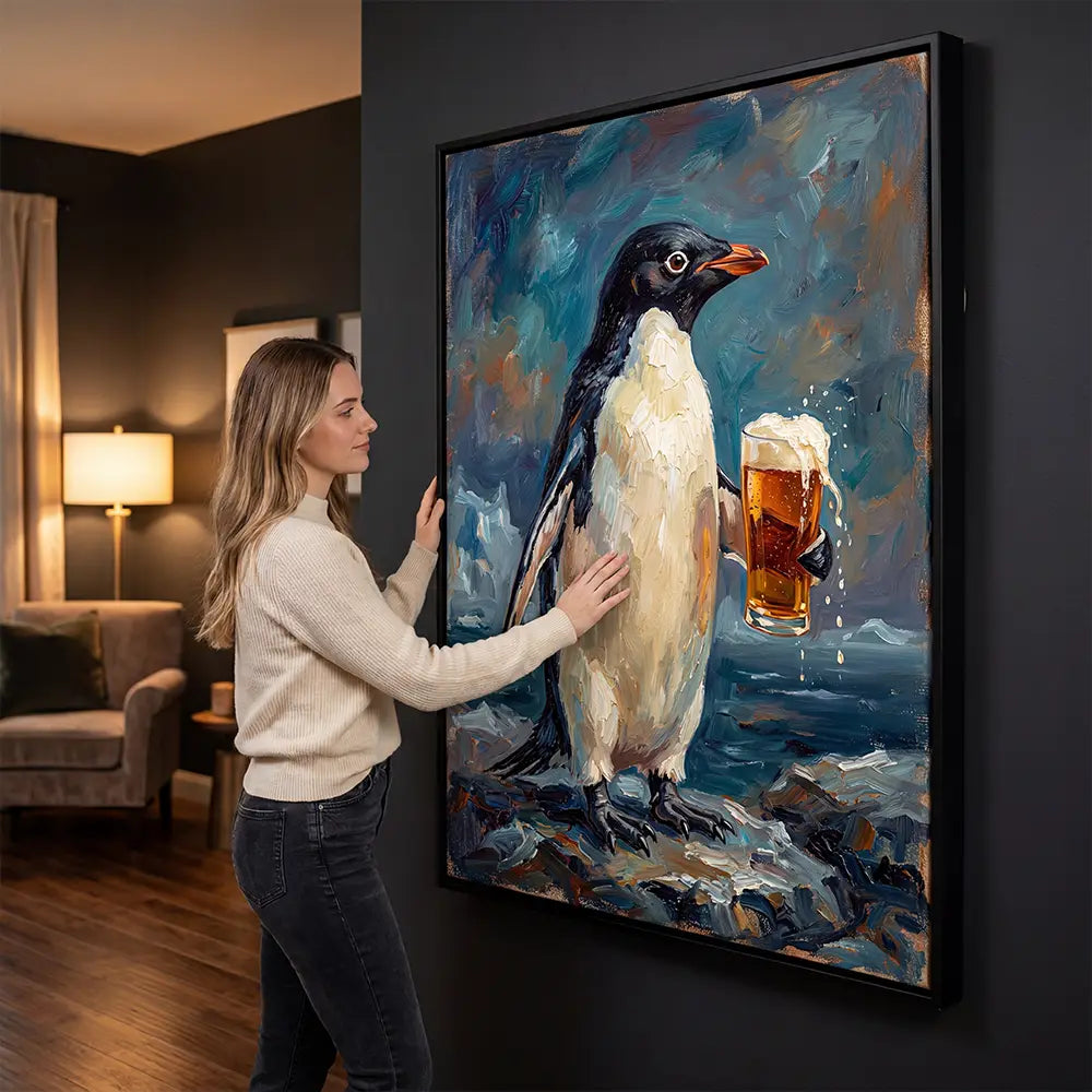 ペンギン アートパネル 絵画 キャンバス penguin Penguin Drinking Beer – Zenz Art