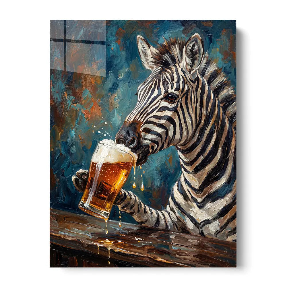 Zebra Drinking Beer