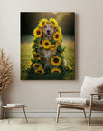 Golden Retriever Sunflowers