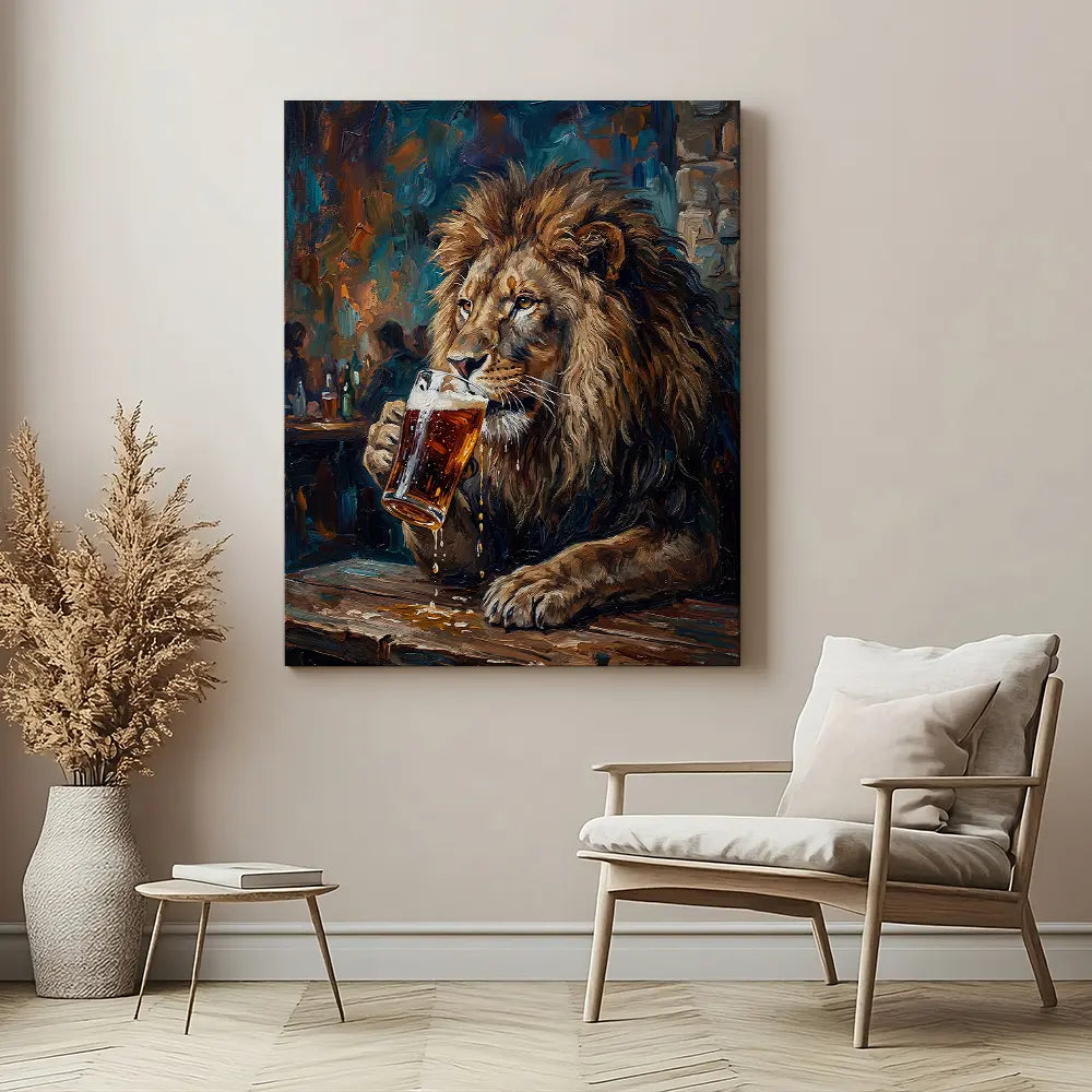 Lion Drinking Beer