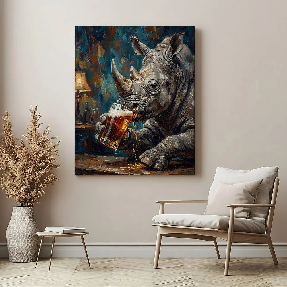 Rhino Drinking Beer