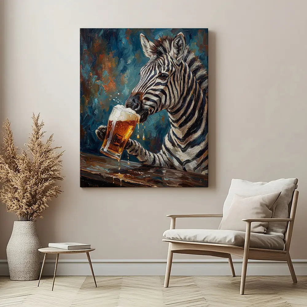 Zebra Drinking Beer