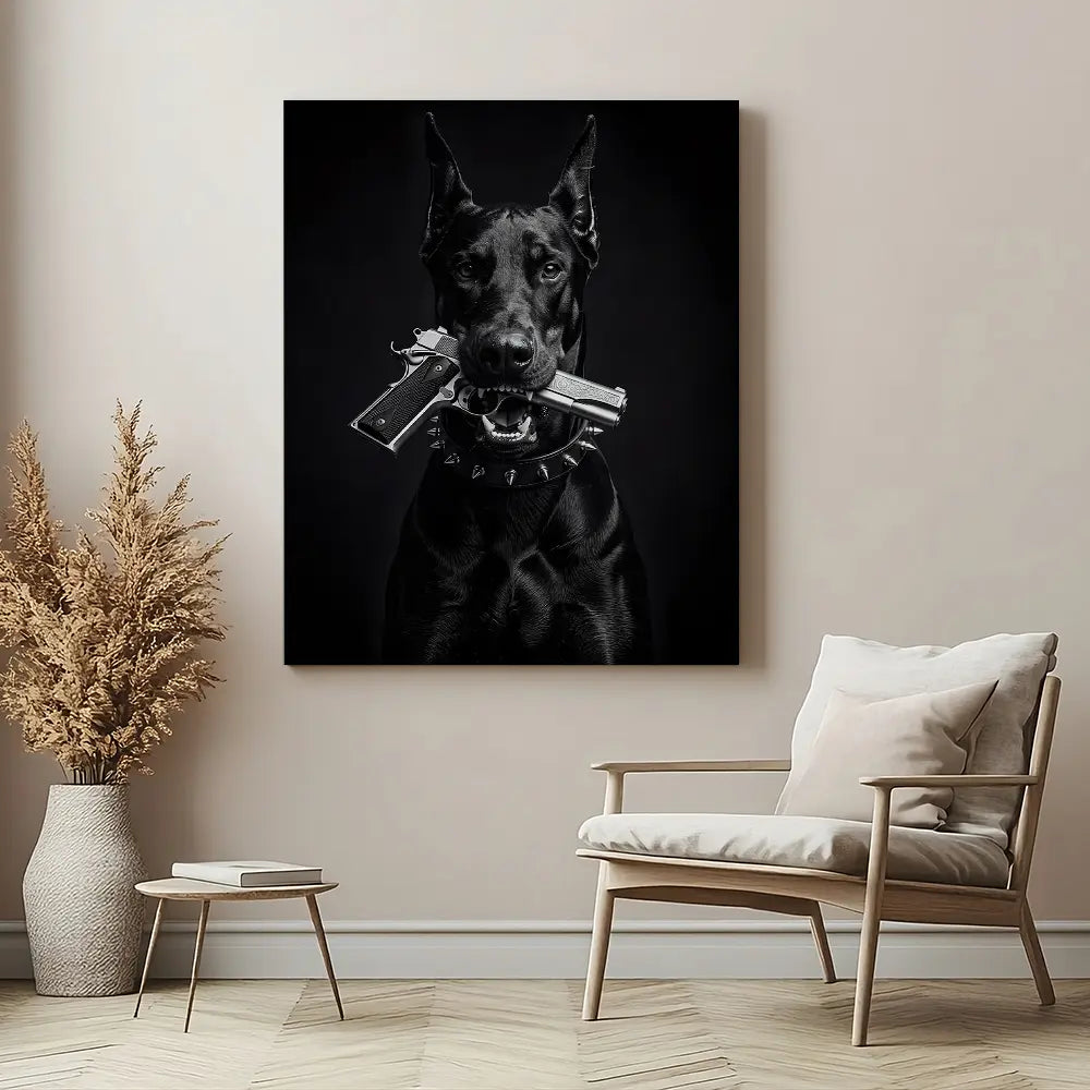 Doberman With Gun