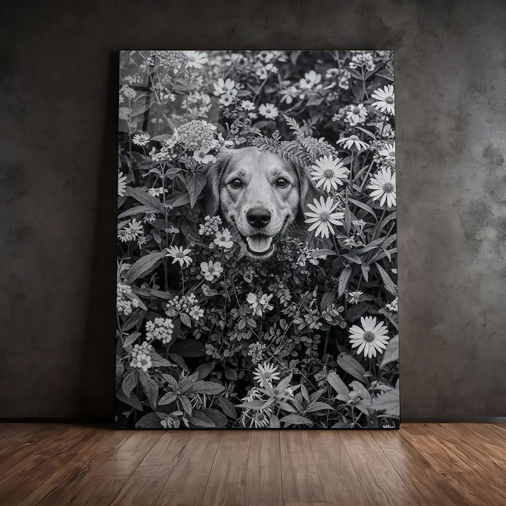 Dog Black And White Flowers