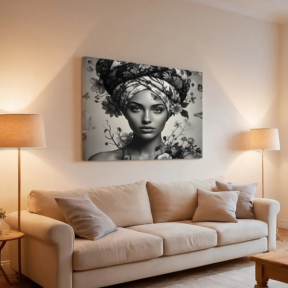 Floral Woman Black And White