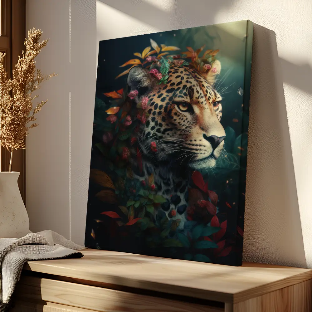 Flowers Leopard Portrait