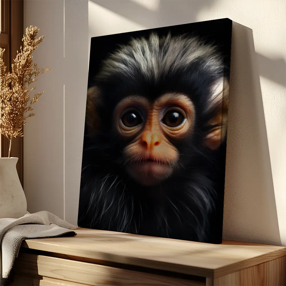 Baby Colobus Monkey Black Portrait