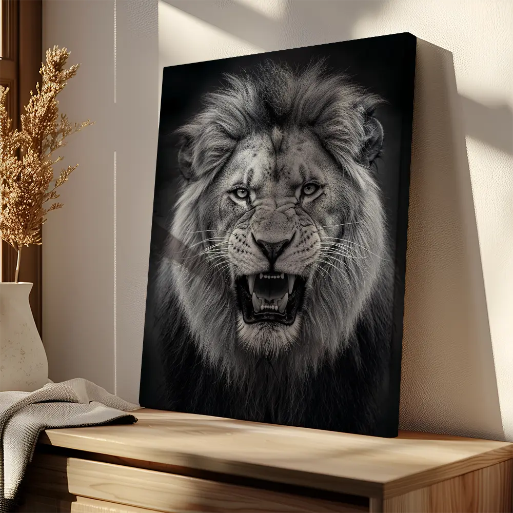 Black And White Roaring Lion