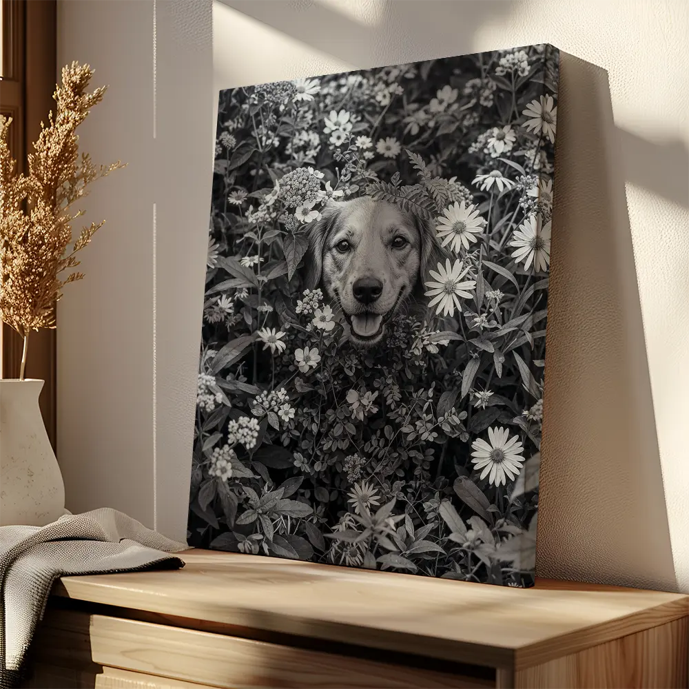 Dog Black And White Flowers