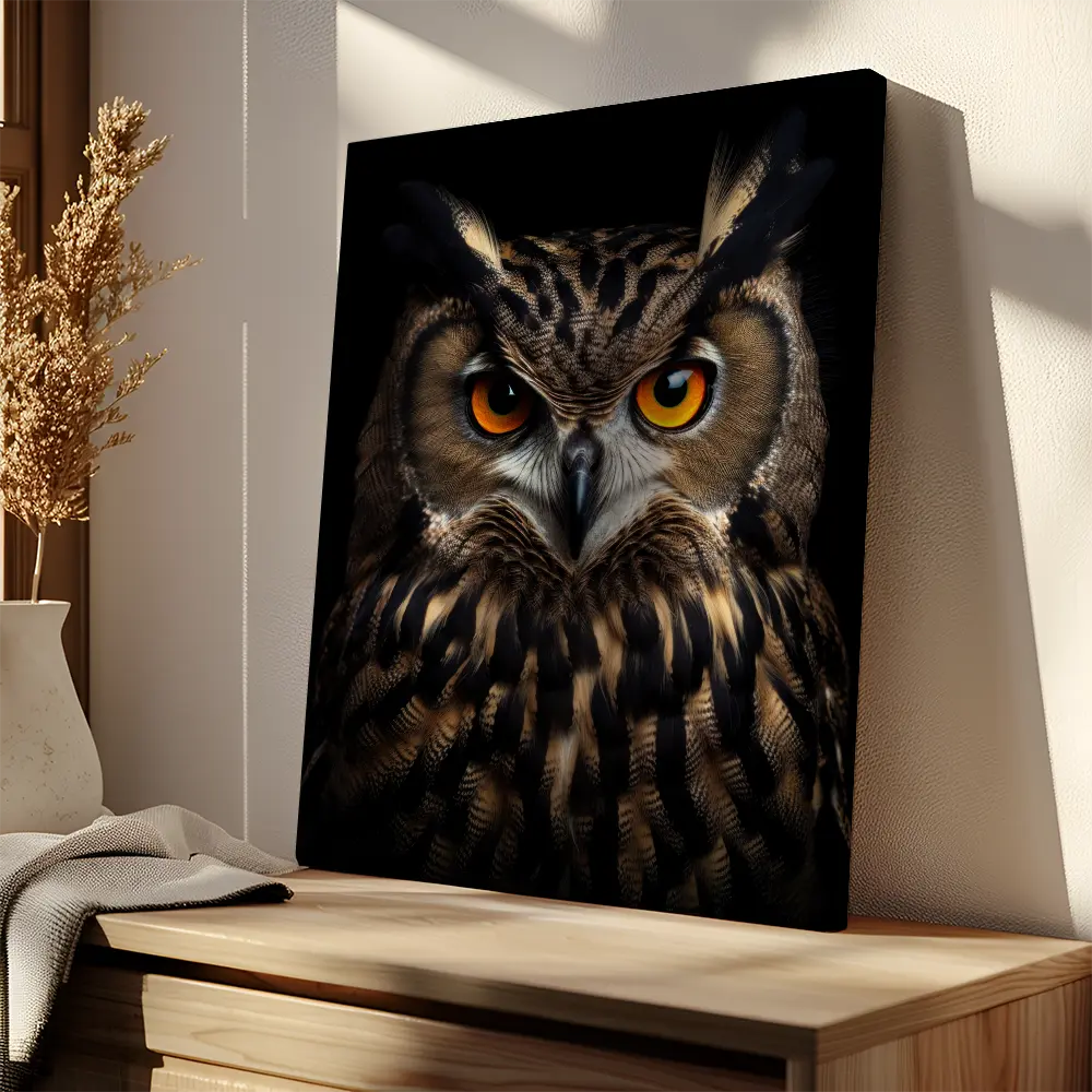 Earasian Eagle Owl Black Portrait