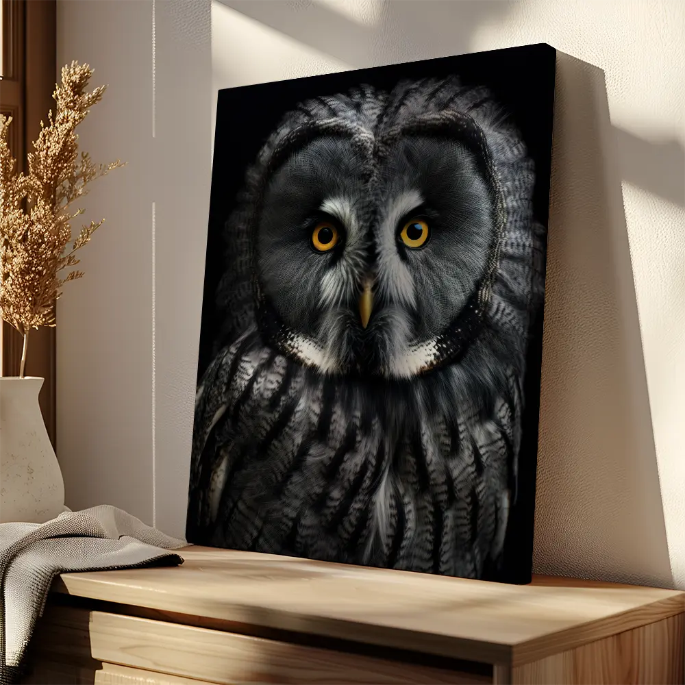 Great Grey Owl Black Portrait