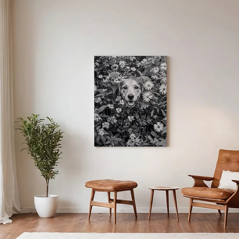 Dog Black And White Flowers