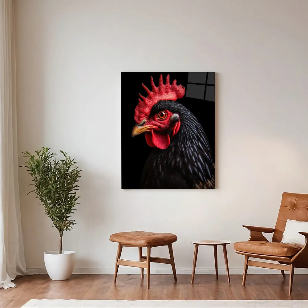 Rooster Black Portrait