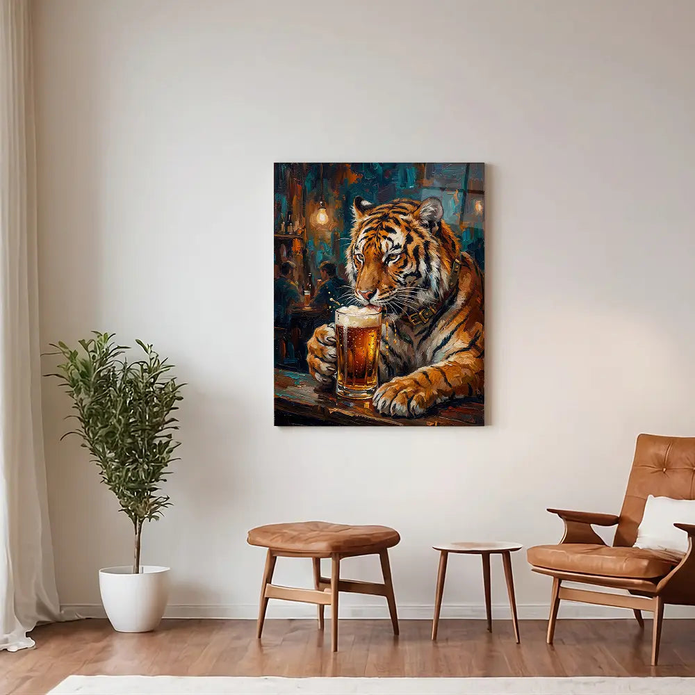 Tiger Drinking Beer