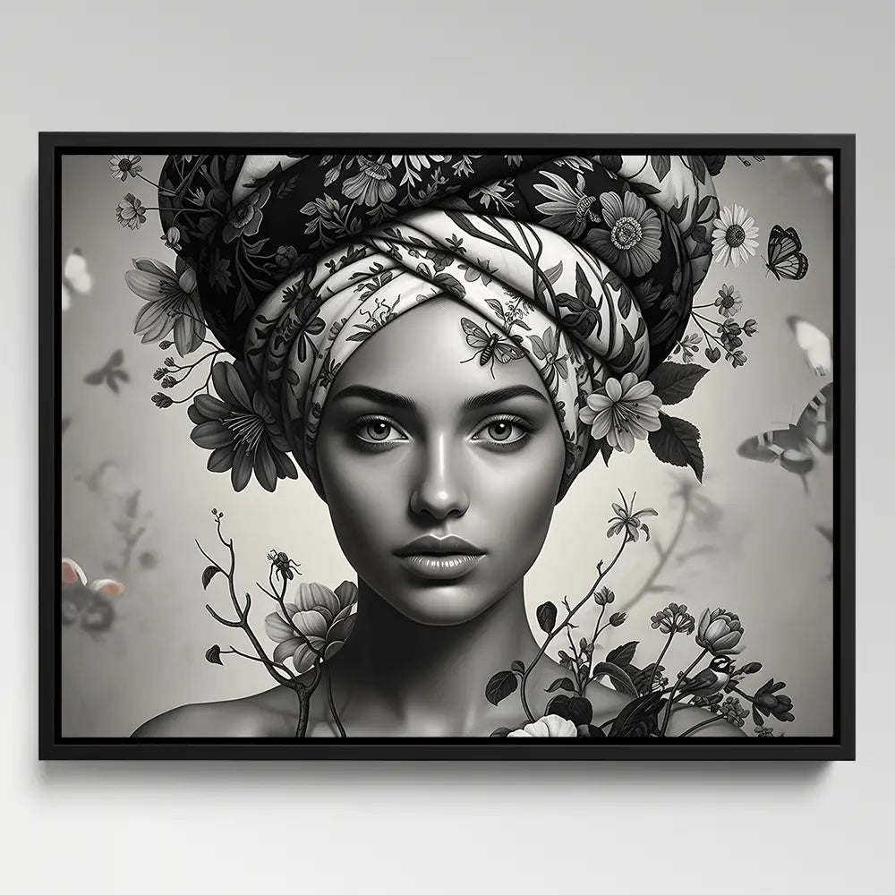 Floral Woman Black And White