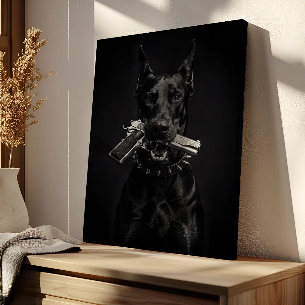 Doberman With Gun